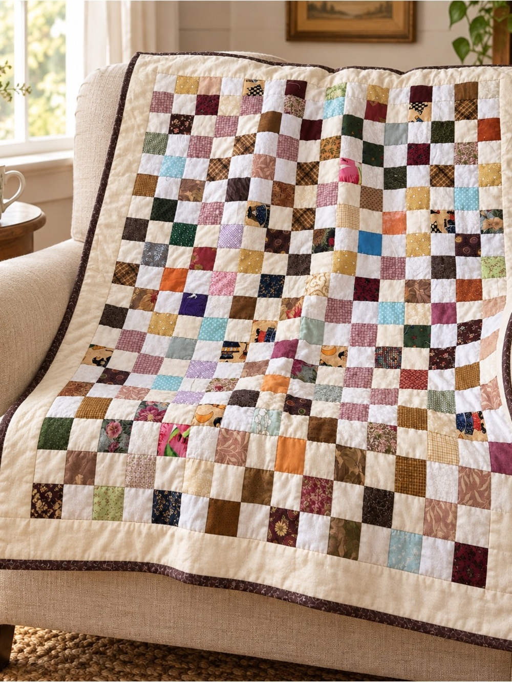 New Handmade Cotton Patchwork Quilt 37 x 41 Scrappy Throw Wall Hanging